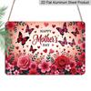 2D Flat, 1pc "Happy Mother's Day" Floral Butterfly Plaque, 12"×8" - Pink Rose & Heart Decor Sign - Aluminium Wall Hanging Decoration for Home, Porch