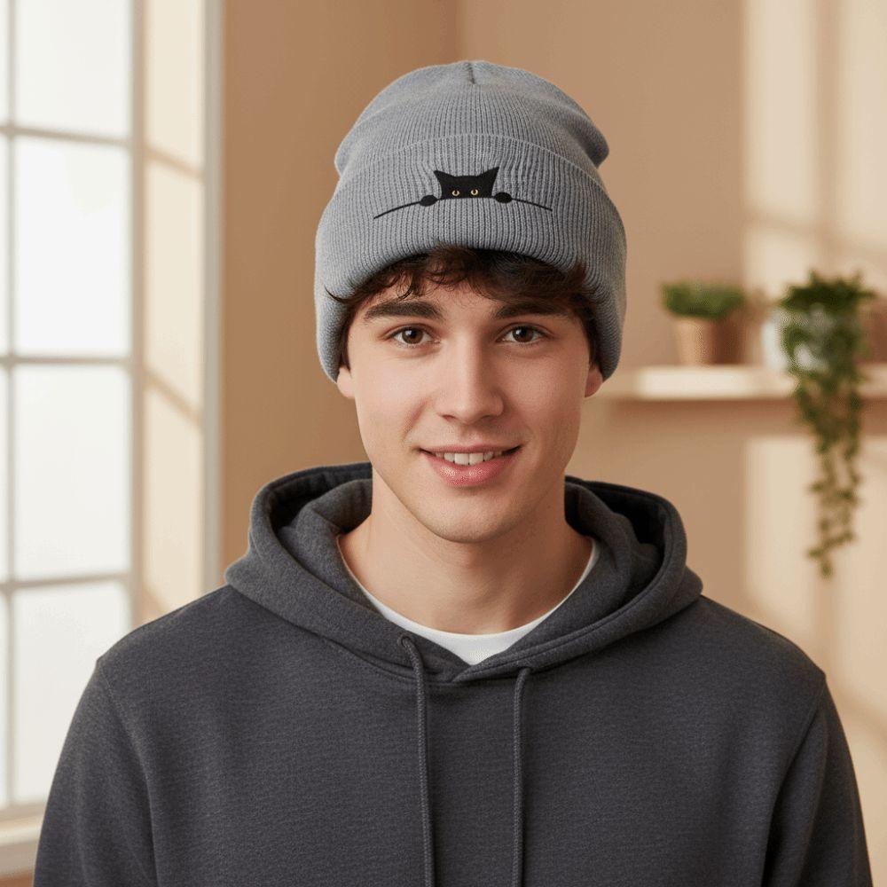 Cartoon Cat Printed Warm Hat Windproof Pullover Cap High Quality Knitted Beanie Hat Outdoor