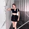 High-Waist Slimming Black Booty Shorts with Button Design
