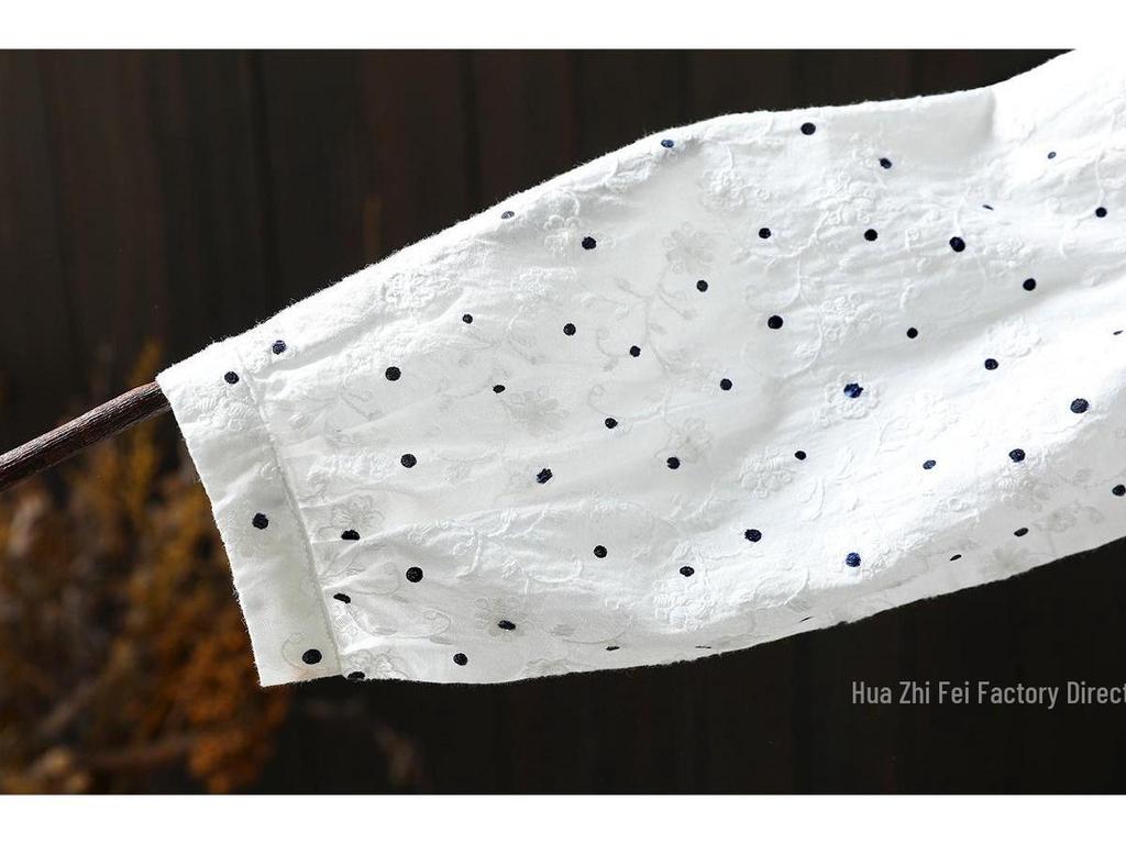 Spring 2026 Women's Polka Dot Embroidered Jacquard Shirt with Back Buttons