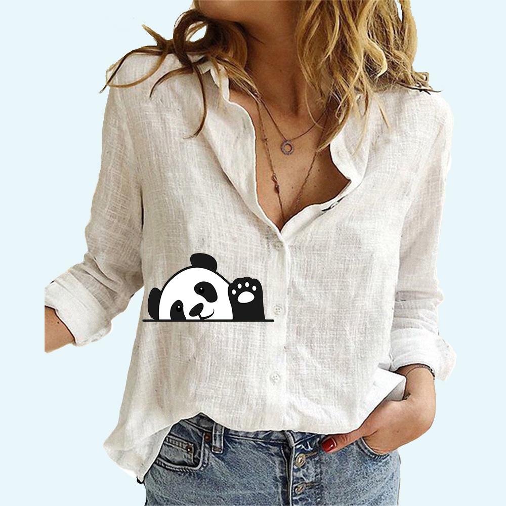 Women Fashion Print Blouses Spring and Fall Casual Long Sleeved Linen Top Female Cardigan Long Sleeve Shirt