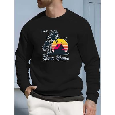 Herren-Hoodie mit Rundhalsausschnitt in Unifarbe, lockere Passform & vielseitig