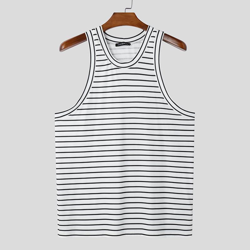 

INCERUN Men Sleeveless Striped Print Casual Loose Tank Tops L