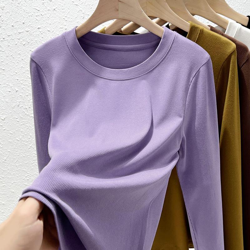 Crew neck long-sleeved t-shirt women's summer new slim-fitting and thin primer women's threaded t-shirt top