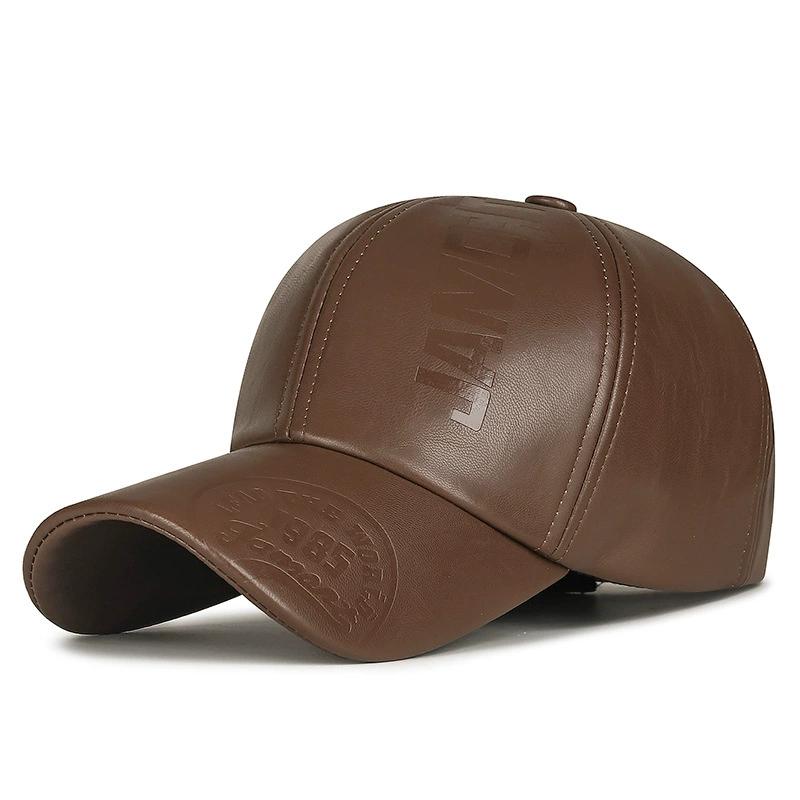Autumn and Winter Unisex Outdoor Warmth Hat PU Leather Baseball Cap Leisure Sports Middle-aged Windproof Hat Travel Hats Cycling Cap Ski Caps