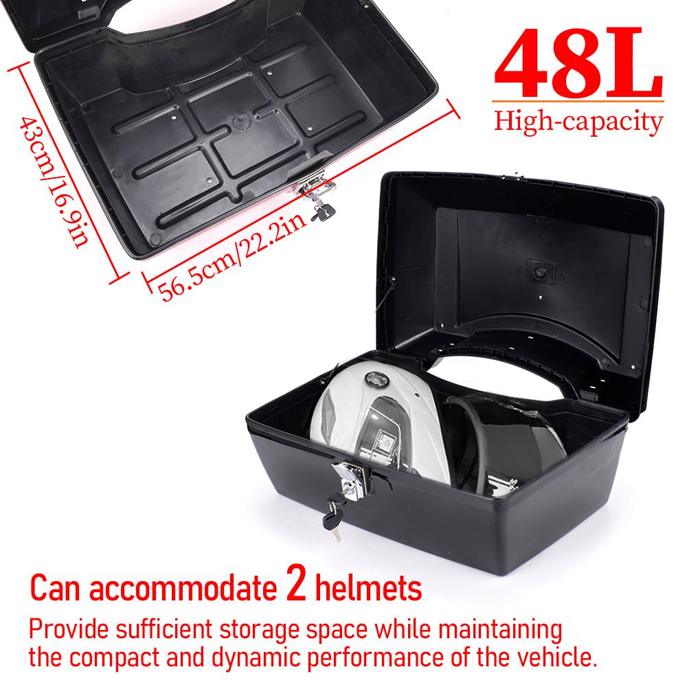 48L Motorcycle Trunk Rear Storage Box Tail Luggage Trunk Case Toolbox w/Backrest Pad Scooter Motorbike Universal