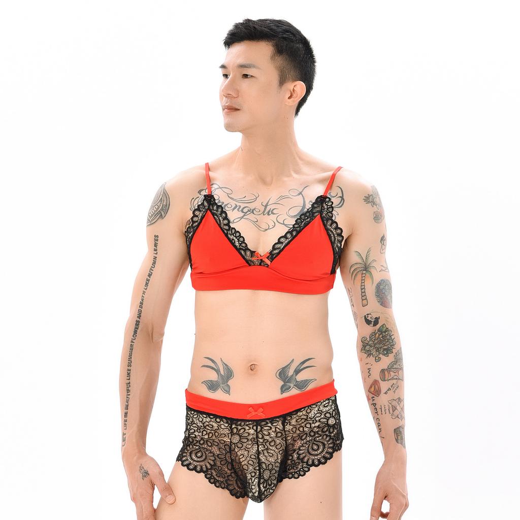 Men's sexy pajamas, gay underwear, gay bow lace, men's underwear set, men's sexy underwear, sexy underwear, gay underwear