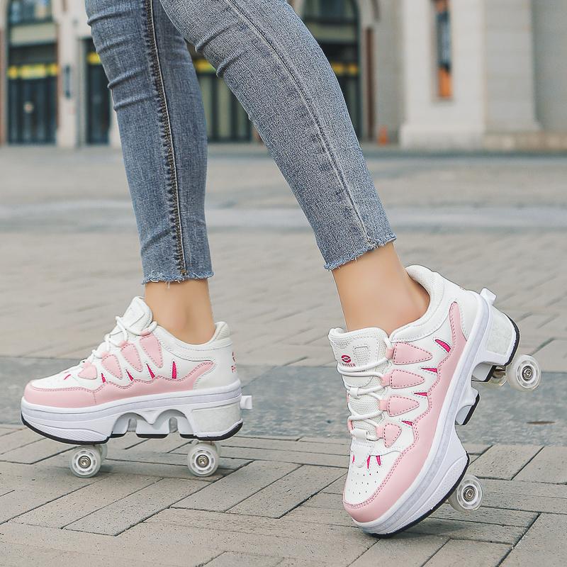 Roller Shoes with Four Wheels Deformed Roller Skates for Children/teens Four-wheel Roller Skates Shoes Double-row Roller Skates Shoes