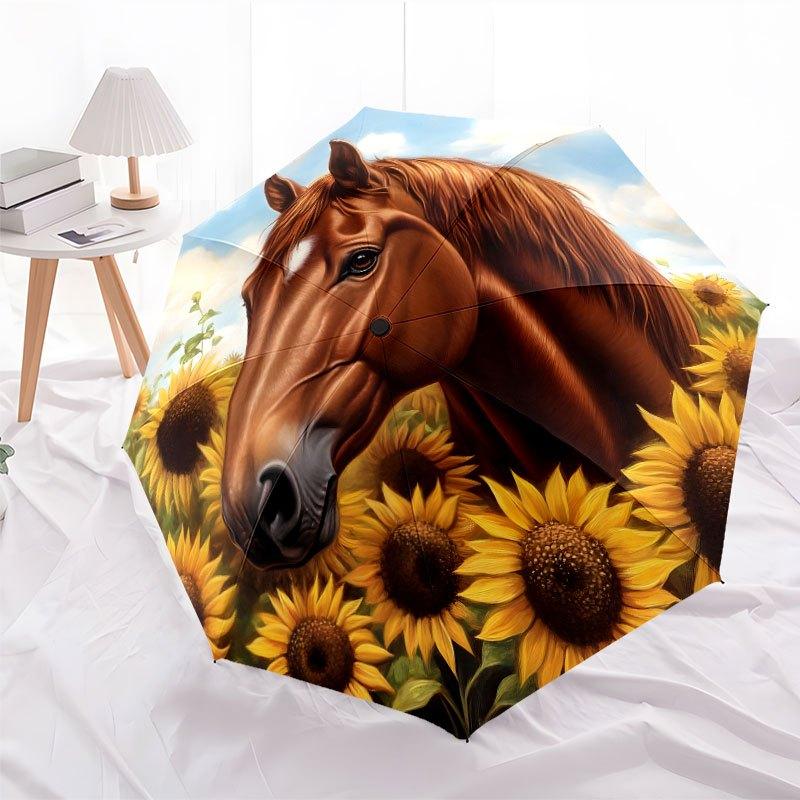 Elegant Horse Automatic Umbrella Design With 8 Ribs Durable Umbrella Fashion Design Commuting For Travel Leisure Accessory Gift To Friends And Family