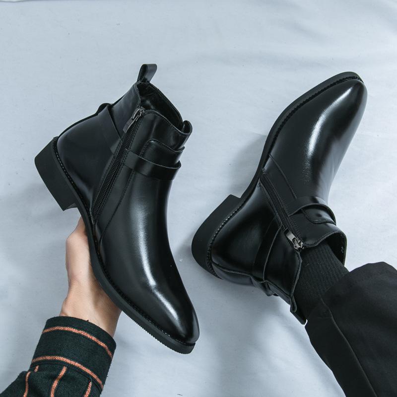 

Большие размеры британских европейских и американских мужских кожаных ботинок осенне-зимние новые высокие кожаные ботинки ботинки Martin мужские ботинки Chelsea на молнии 38 чёрный