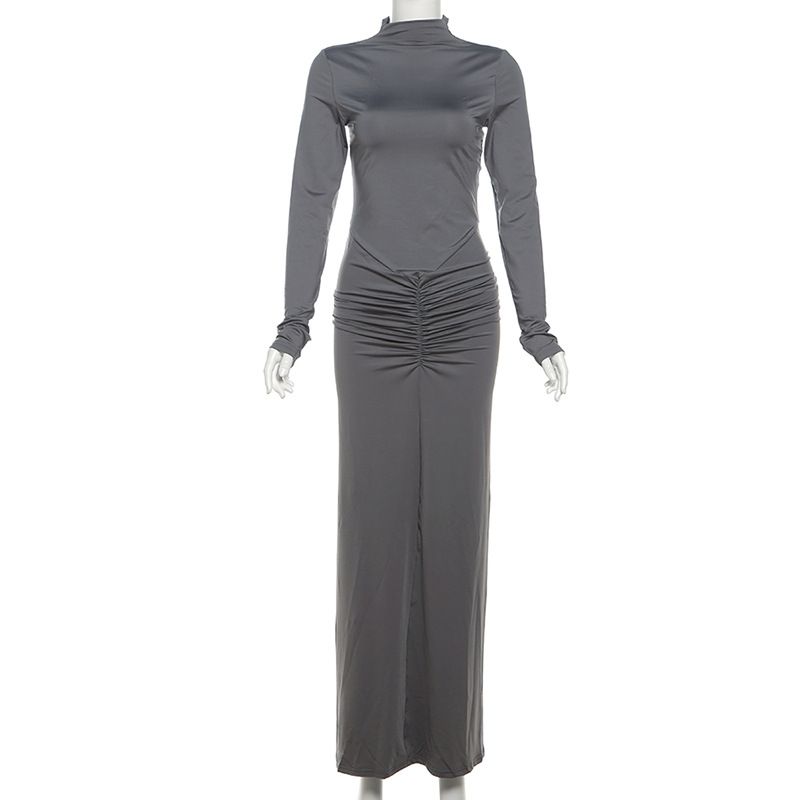 Fashion Style Ins New Arrival Fashion Sexy Elegant Cinched Slimming Long Dress Sexy High Waist Crimp Long Sleeves Dress