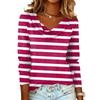Ladies' Striped Printed Casual and Fashionable Long Sleeved Pullover Top
