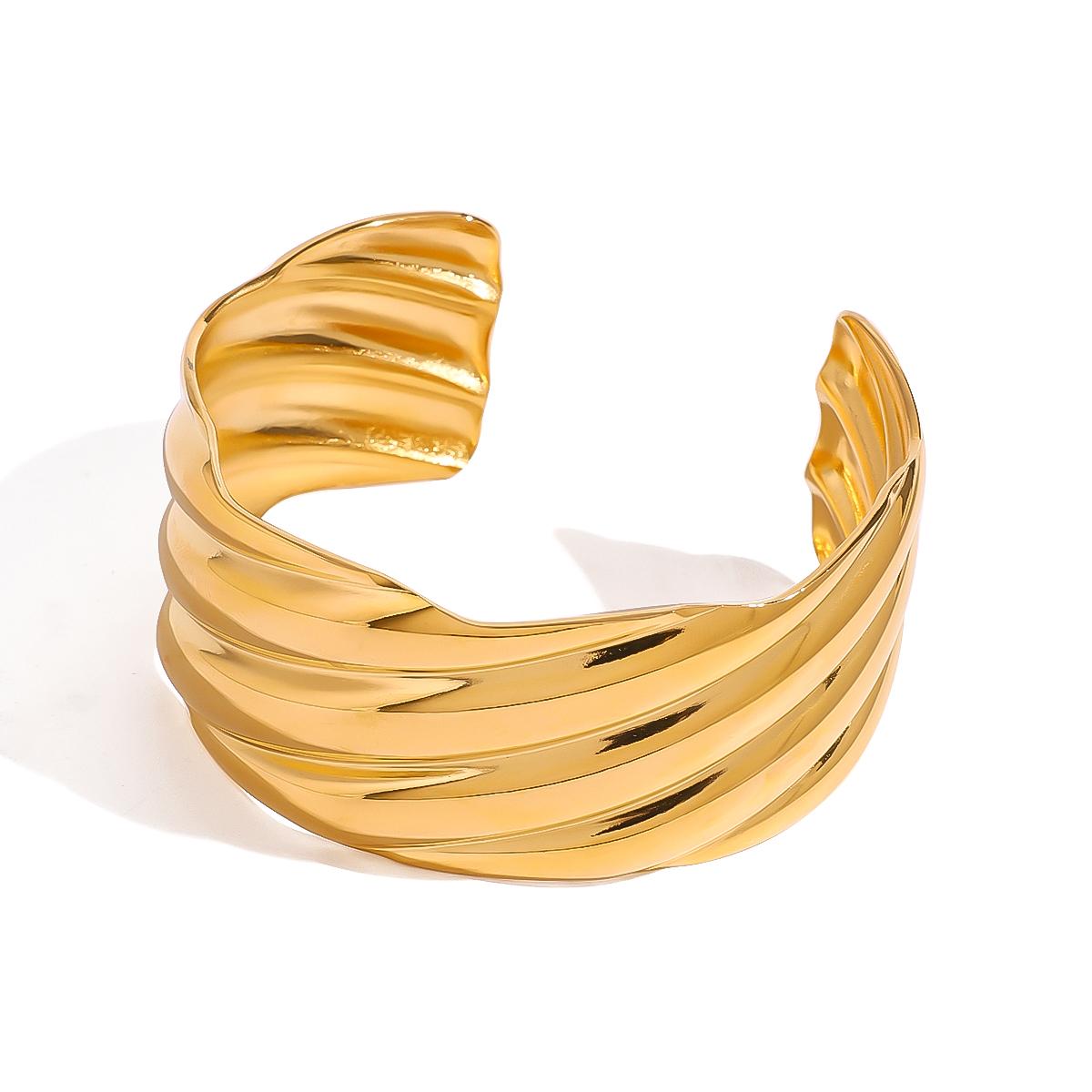 Simple Wave Pattern Open Bracelet Bangle Metal Geometric Open Cuff Bracelet Bangle Statement Gold Color Texture Vintage Jew золотистый