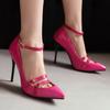 Lacquer Leather High Heels 2024 New Pointed Shallow Loop Ankle Buckle Thin High Heels Women's Shoes High Heels