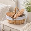 Panier en osier Longue durée Ovale Tissé à la main avec couvercle Naturel