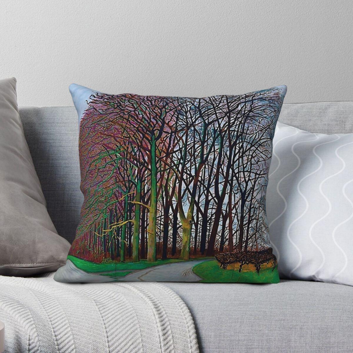 Green Harvest Unisex David Hockney Pohon Rindang Square Pillowcase Polyester Linen Velvet Creative Zip Decorative Bed Cushion Cover