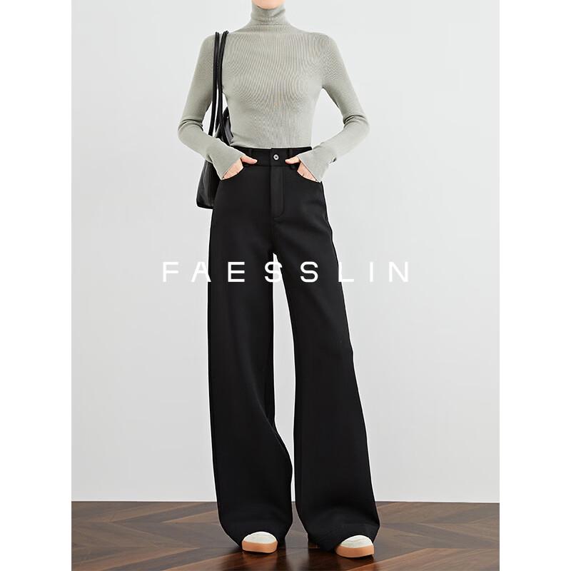 FAESSLIN Women s Soft Knit High-Waist Straight Wide-Leg Plush Casual Pants M