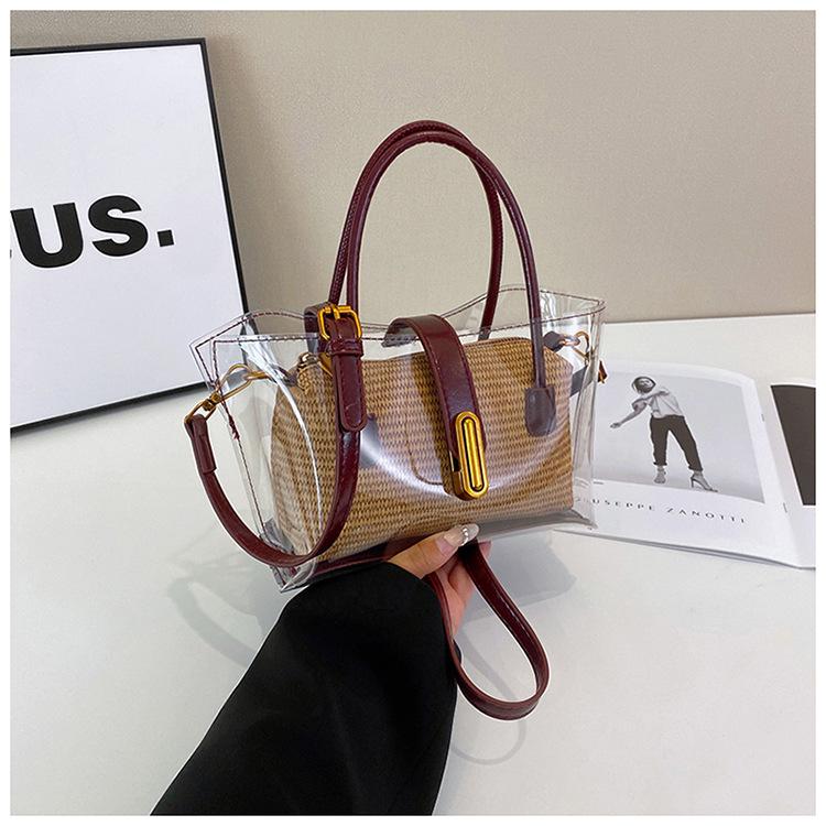 2025 woven bag new Japanese transparent jelly bag tote bag trendy fashion handbag casual shoulder messenger bag