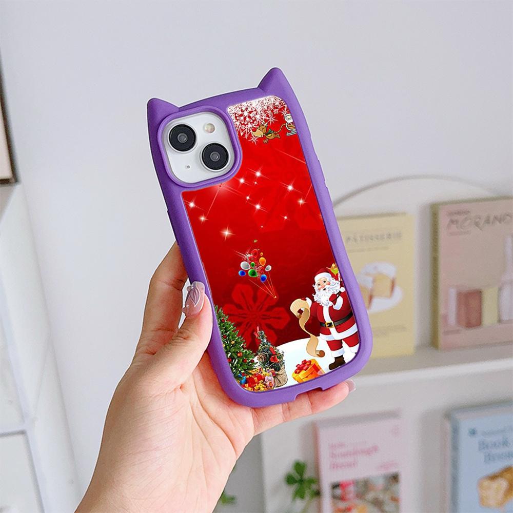 Cat Ear Soft Phone Case for iPhone 16 15 14 13 12 Pro Max Anti-Drop Transparent Acrylic Back Cover NY36 New Year Christmas Santa Claus Christmas tree