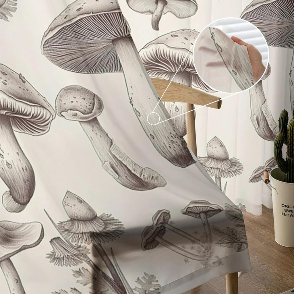 Mushroom Nostalgia Leaves Bedroom Transparent Sheer Curtains Holiday Decoration Window Voile Tulle Curtain