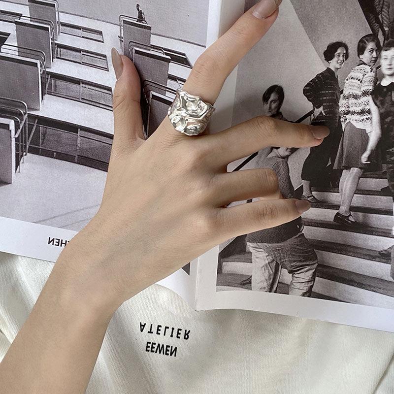 Neutral Irregular Pleated Open Ring INS Niche Fashion Design High-end Senior Sense Adjustable Index Finger Party Ring