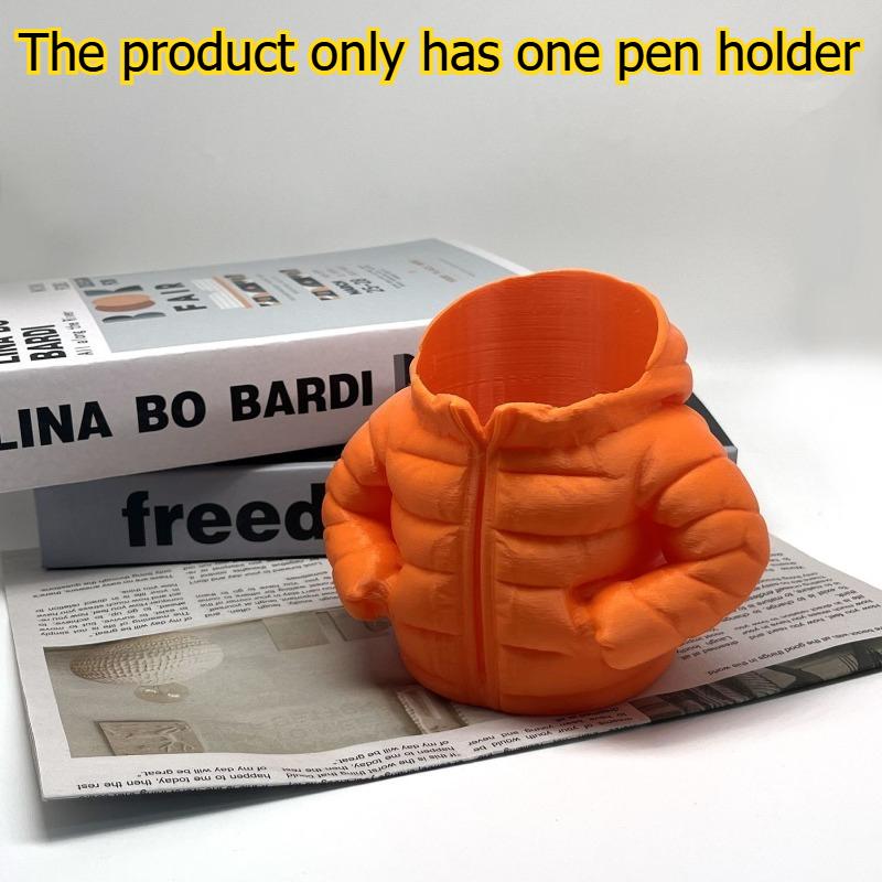 

1pcs Down Jacket Pen Holder Creative 3D Printed Desktop Student Stationery Organizer Box Novelty Office Desk Pen Container помаранчевий