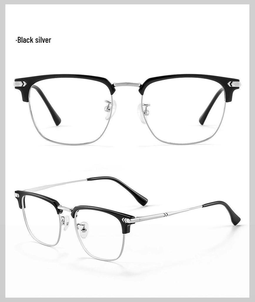 Men's Ultralight Browline Titanium Eyeglass Frame with Anti-Blue Light Lenses, Prescription-Ready