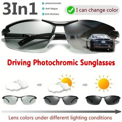 1pc Photochromic Sunglasses Fashion Classic Men Square Driving Goggles Polarized Day Night Chameleon Glasses