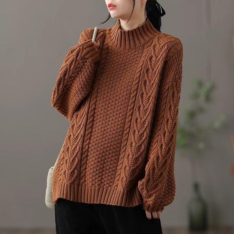 Plus Size Women's Autumn Winter Knitted Sweater Loose Half Turtleneck Loose Bottoming Shirt Pullovers