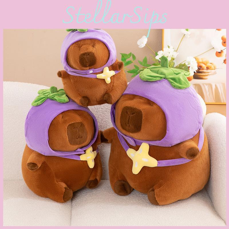 Hat Eggplant Capybara Plush Toy Stuffed Doll Cartoon Home Decoration Kids Gift
