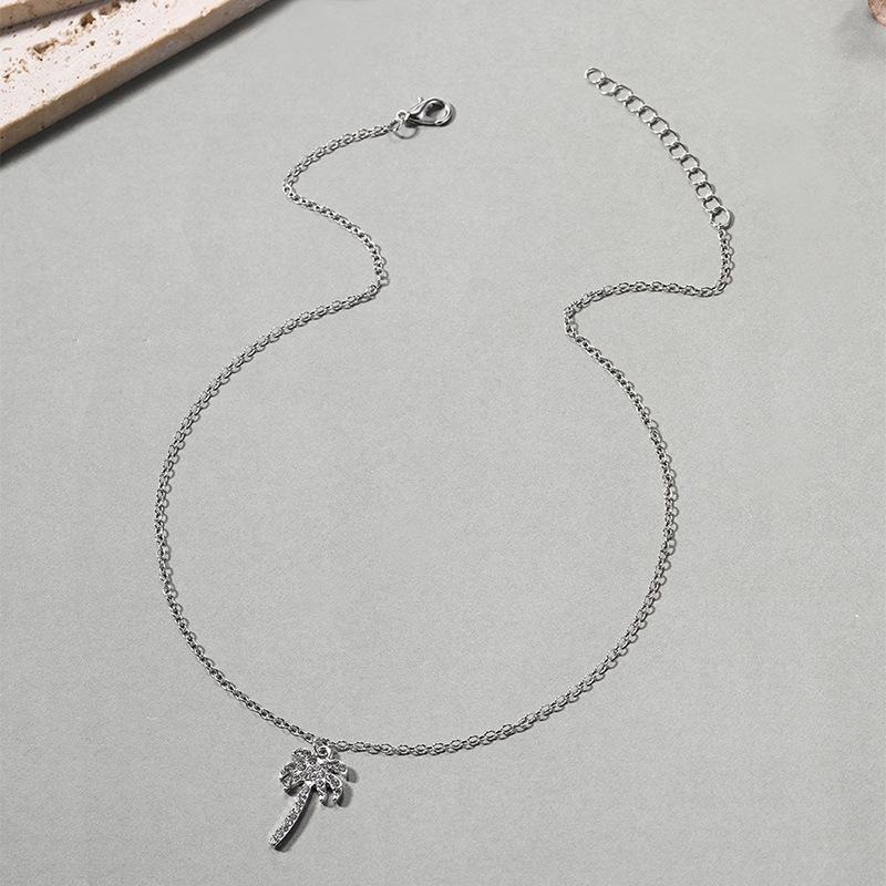 Rhinestone Necklace Fashion Jewelry Luxury Inlaid Gemstone Coconut Tree Pendant Women's Versatile Alloy Necklace