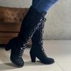 High-heeled Fashion Boots 2025 Winter New Slimming Plus-size Thick-heeled Cross-strap Boots