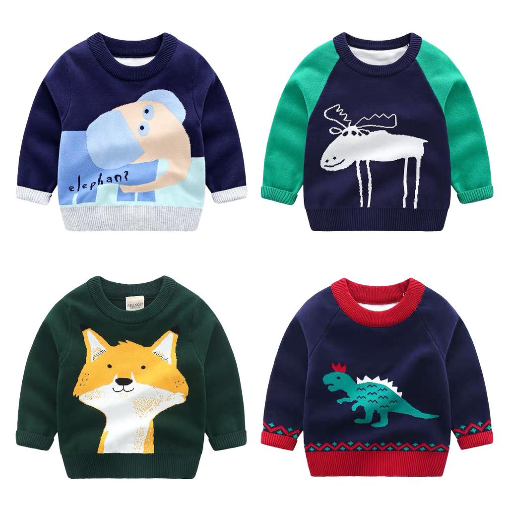 Boys Cartoon Knit Sweater Long Sleeve Pullover Soft Warm Casual Fashion Top Clothing for Toddler and Kids