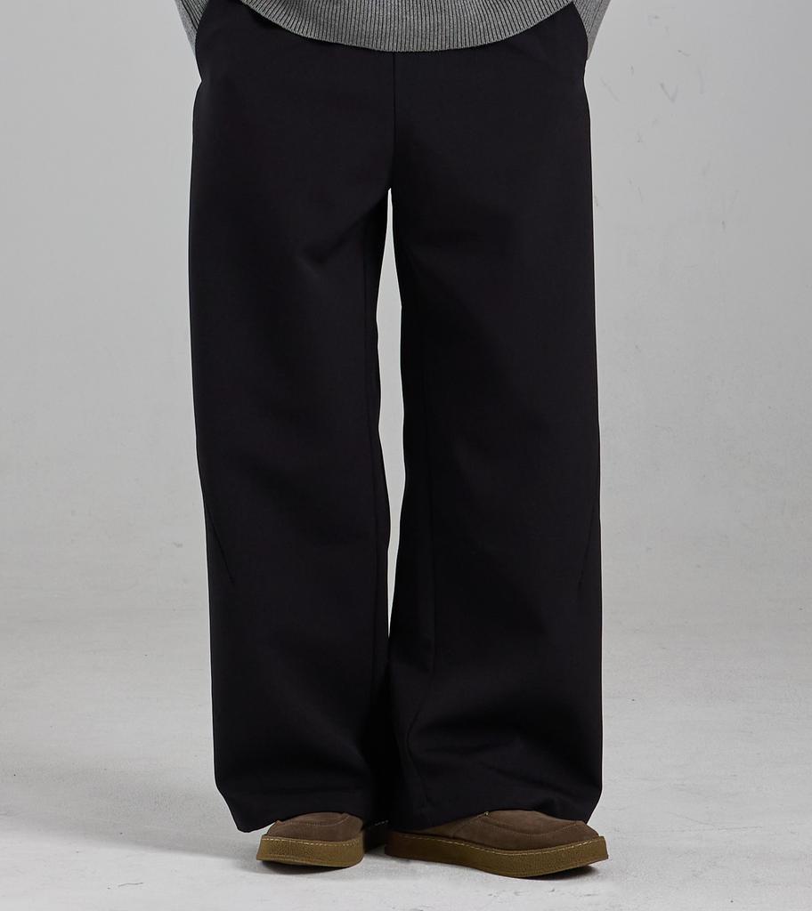 Beoteunseoul Side Cut Relaxed Elastic Waist Pants (Black)