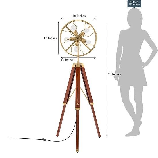 Alloy Steel Modern Look 5 Light Antique Tripod Fan Floor Lamp With Stand 165 Cm