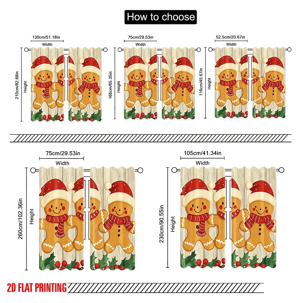 2pcs  2D plane printing Light Filtering Curtains Gingerbread Friends Christmas Holly (2) 100% Polyester (without rod) Festive for