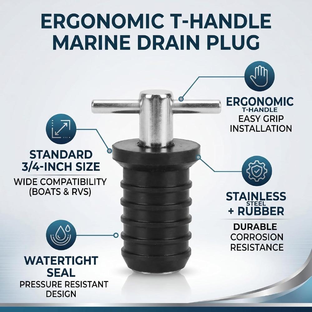 T-Shape Handle Boat Drain Plug Black Corrugated Rubber Plug Marine Drain Plug  Marine Repair