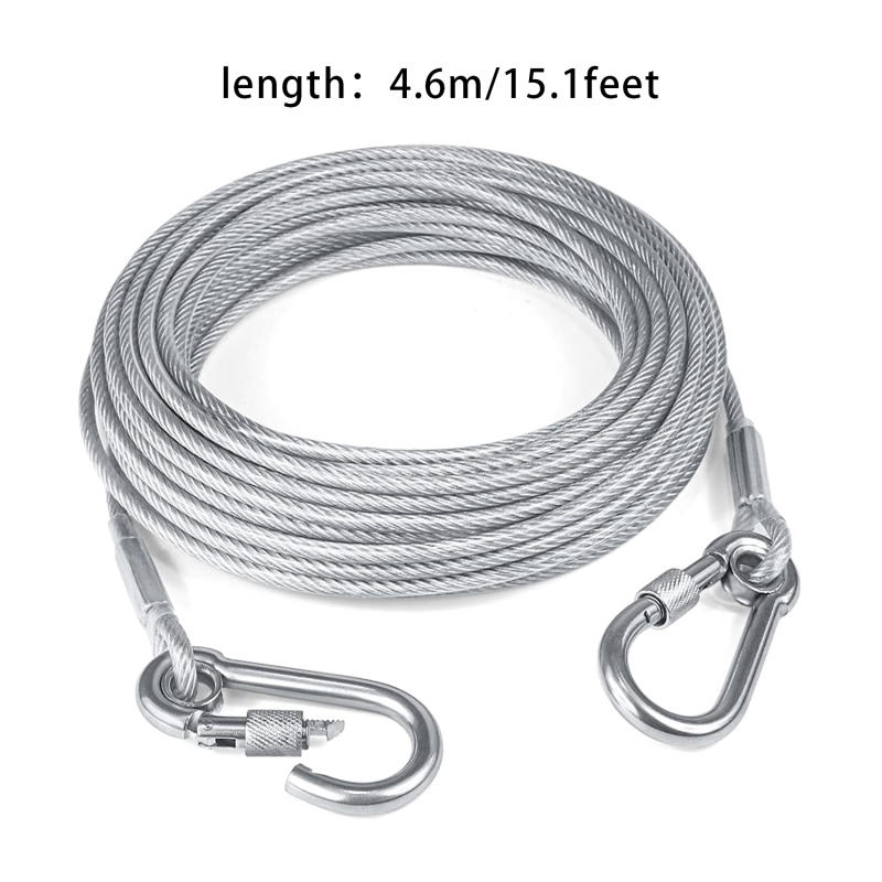 Steel Wire Dog Leash With Two Heads Anti-Bite Tie Out Cable For Large Pets Outdoor Double Steel Lead Durable Heavy Duty