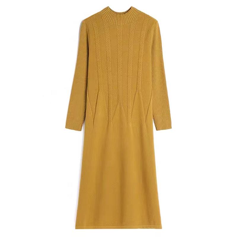 Knitted Dress for Women In Autumn and Winter Long Loose Solid Color Knee-length Sweater Dress Jacquard Half Turtleneck Sweater