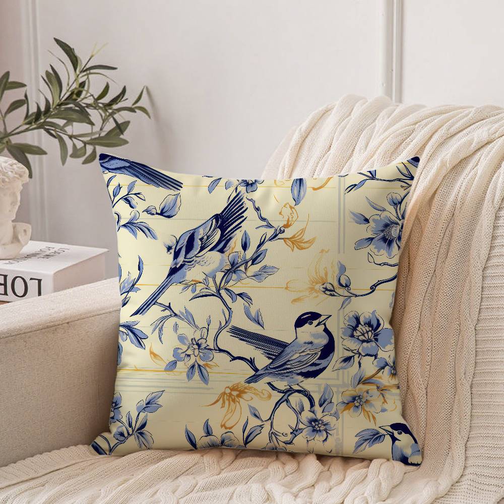 

Birds And Florals Chinoiserie Pillow Case Home Decor Throw For Sofa Bed Car Room Decor Gift Idea 12x12Inch
