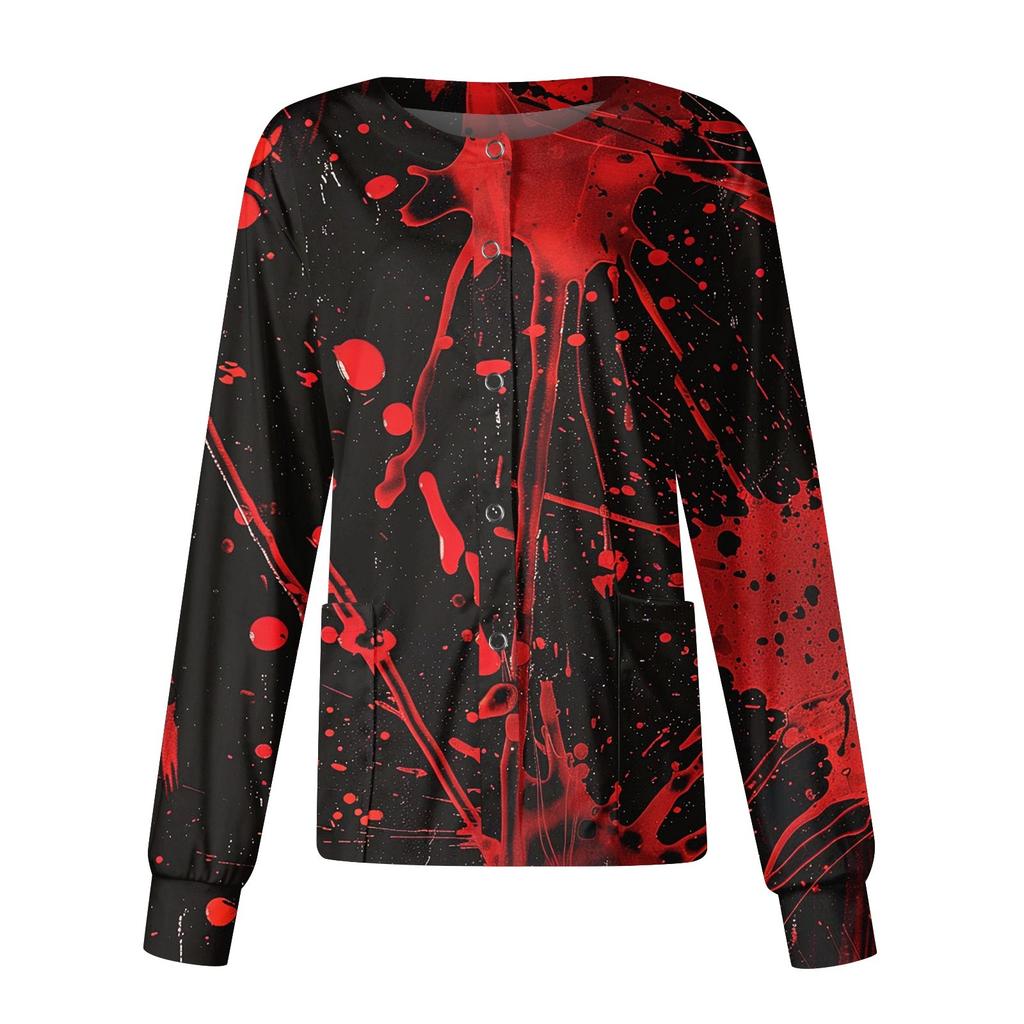 Women's Halloween Printed Casual Long-sleeved Single-breasted Work Uniform Cardigan Top