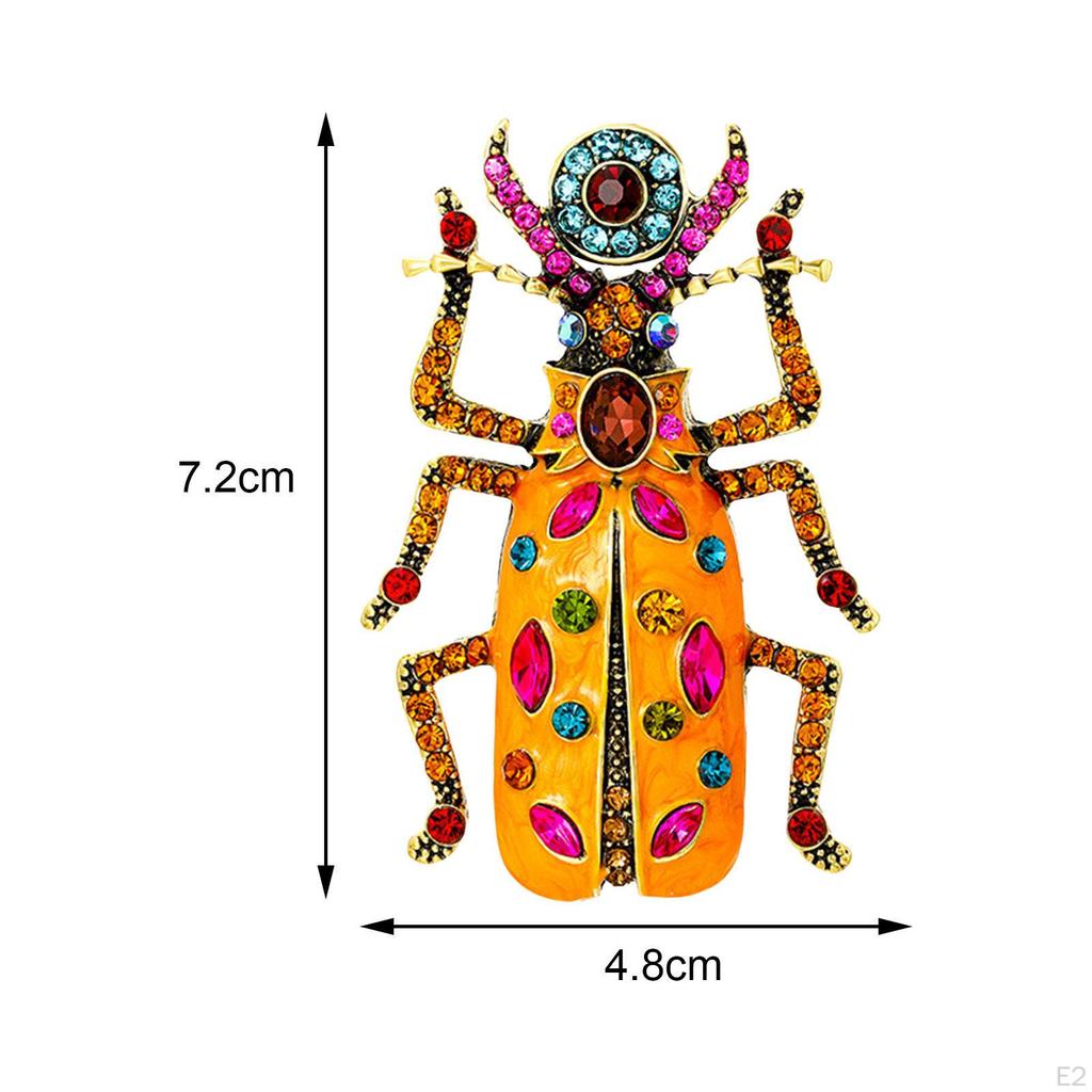 Rhinestone Beetle Brooches Cute Shine Pins for Weddings Suit Clothes Orange