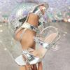Fashion Liyke Street Style Hollow Out Transparent Square Heels Gladiator Sandals Women Summer Fashion Back Buckle Strap Shoes Silver