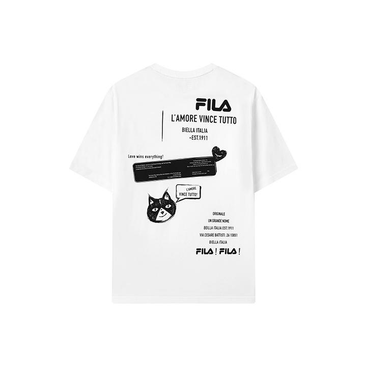 FILA Creative Text Brand Logo Abstract Print Fashion Comfortable Sports Casual Loose Round Neck Short Sleeve T-Shirt Men tops F11M133189F-WT XXL