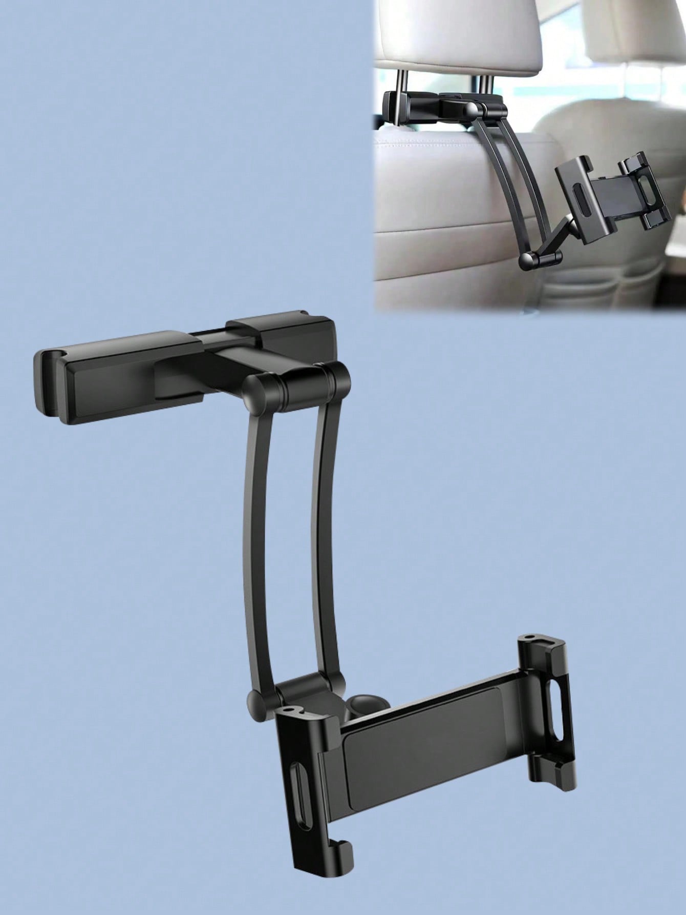 Car Backseat Headrest Mount – Adjustable Telescopic Tablet Holder, 360° Rotatable, Universal for Phones & Tablets