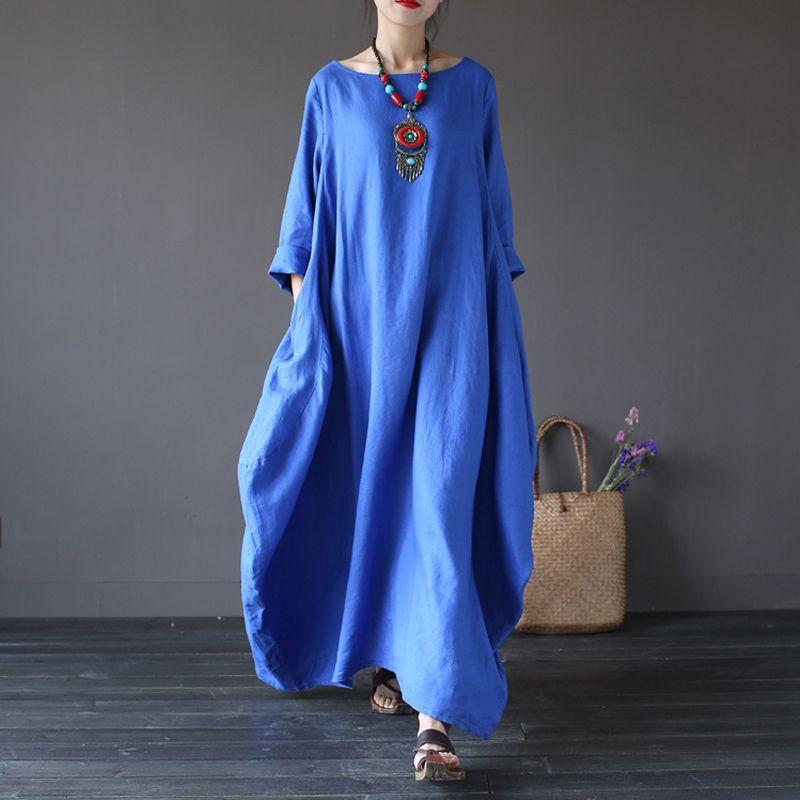 

Vintage Three Quarter Sleeve Robe Retro Dress RED L