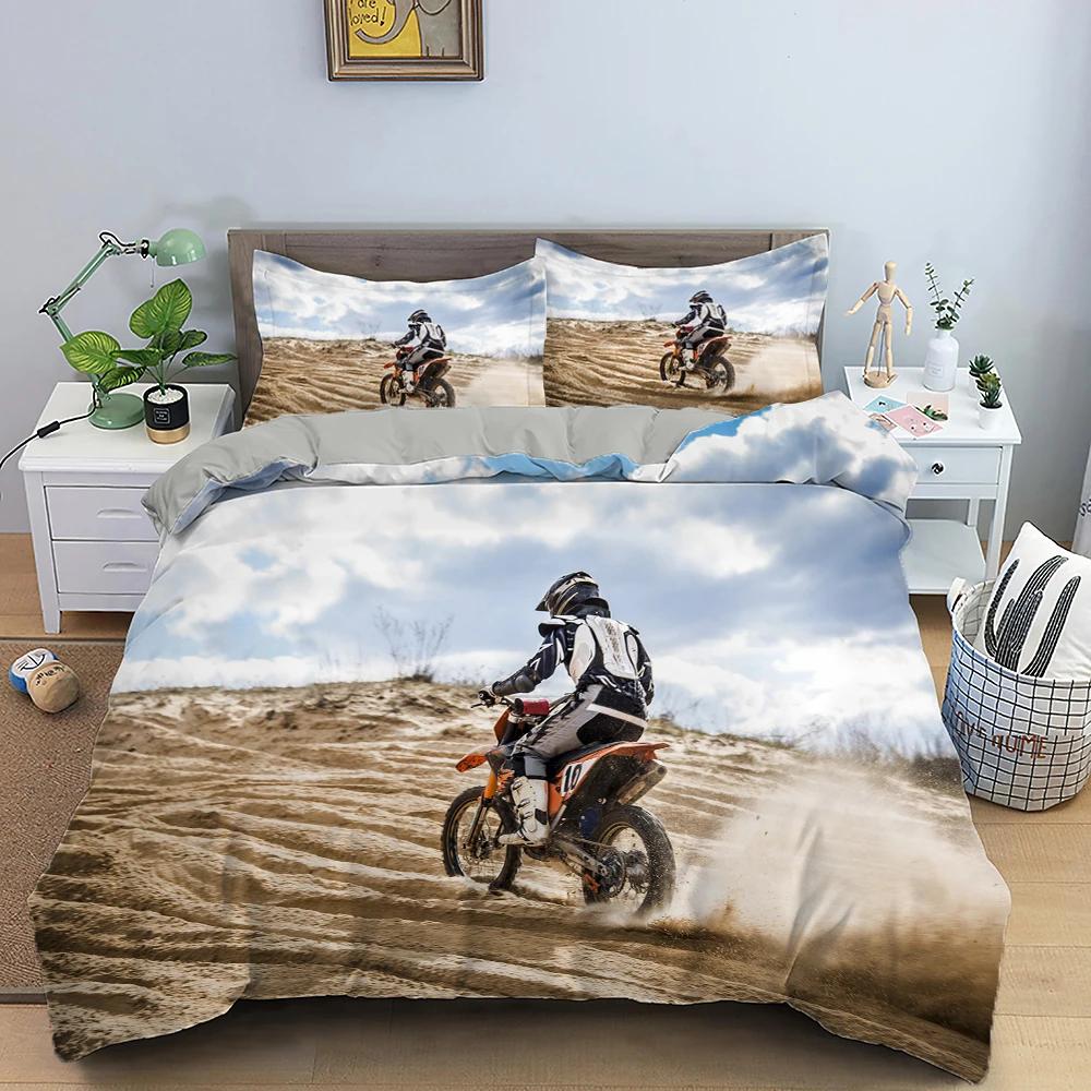 Motocross Bedding Set for Boys Adults Men Off-road Race Motorcycle Duvet Cover Bed Cover Single King Queen Polyester Quilt Cover