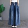 Retro Elastic Waist Drawstring Denim Wide Leg Pants Women's New Style Spring Autumn Loose Slimming Casual Drapey Long Pants