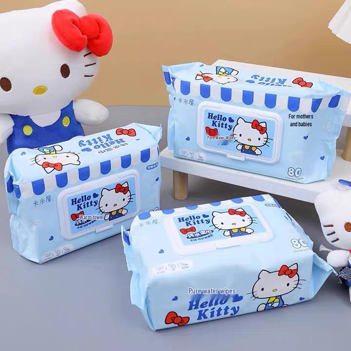 Sanrio Hello Kitty Baby Feuchttücher, 80 Stück - Dicke Einwegtücher zur Hand- und Mundreinigung