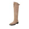 New Versatile Leather Knight Boots Large Size Women's Boots Sleeve Middle Heel Autumn and Winter Round Head Large Tube Circumference Thick Leg Hig